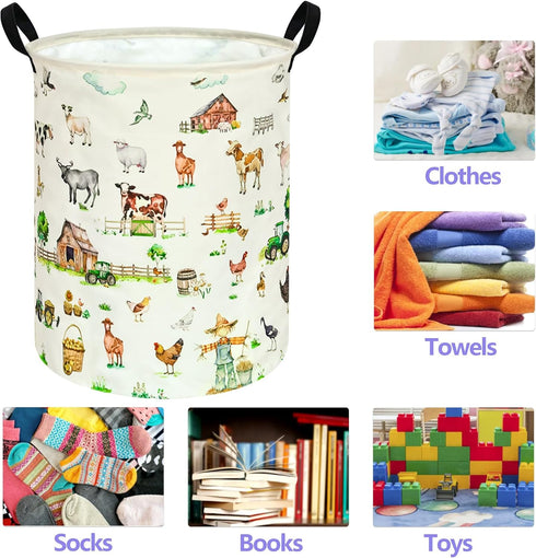 ACMUUNI 19.7 Inch Farm Pattern Round Laundry Clothes Hamper Laundry Basket with Handles,Storage Organizer Bins Laundry