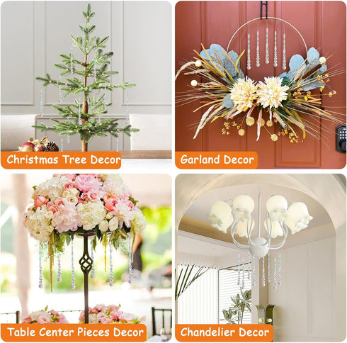 Lumiti 12pcs Crystal Icicle Christmas Tree Ornaments, Glass Beads Hanging Chandelier Pendants for Christmas Party