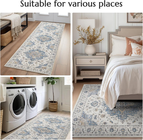 jinchan Vintage Area Rug 2x3, Washable Entryway Rug, Floral Medallion Non-Slip Soft Classic Carpet