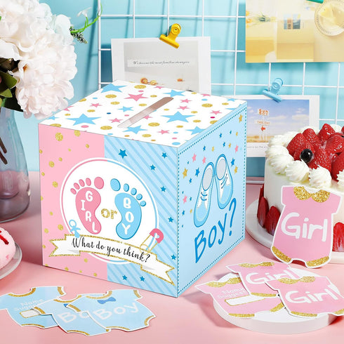 Saintrygo Baby Gender Reveal Voting Box with 50 Pieces Boy or Girl Ballot Cards for Baby Shower Decorations