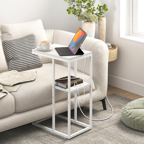 Yoobure C Shaped End Table with Charging Station, Small Side Tables for Living Room Bedroom, Sofa Table with USB Ports