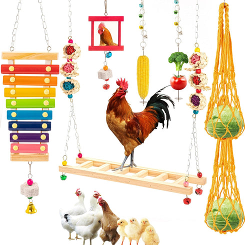 9 PCS Chicken Coop Toys, Chicken Swing Toys for Chickens Xylophone Mirror