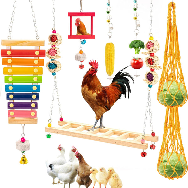 9 PCS Chicken Coop Toys, Chicken Swing Toys for Chickens Xylophone Mirror