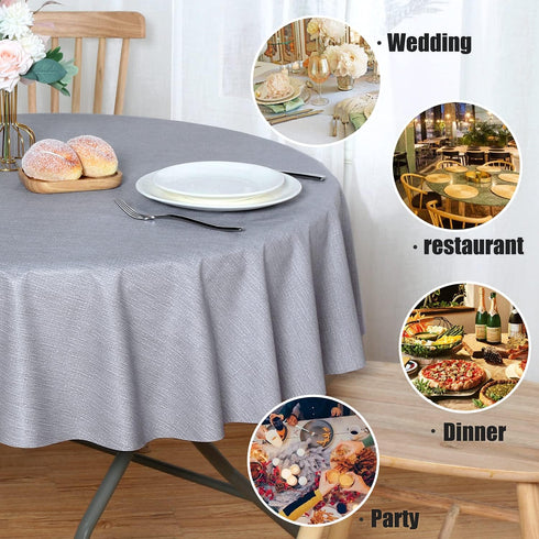 sancua 100% Waterproof Round PVC Tablecloth - 60 Inch Oil Proof Vinyl Table Cover for Dining Tables