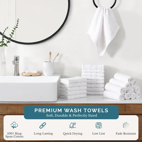 24 Pack 13x13 inches 100% Set Casa Platino White Washcloths - - Cotton - Premium Quality Wash Cloths for Bathroom