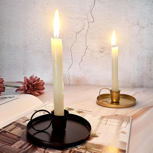 2 Pcs 4 Inch Black Iron Candle Holder for Taper Candles, Dinning, Wedding, and Party Decoration