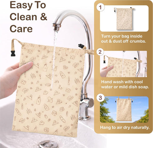 PURIME Beeswax Bread Bag Reusable Sourdough Bread Bags for Artisan Loaves Eco-Friendly, Washable & Sustainable Reusable