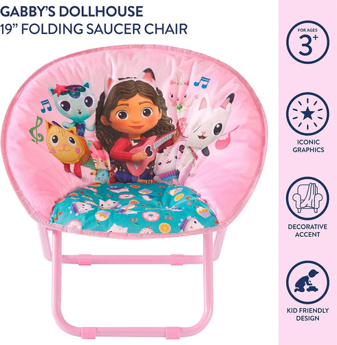 Chair,19 3+ Gabbys Dollhouse Toddler Saucer Kids Folding Lounge Chair with Soft Cushion & Sturdy Metal Frame, Portable