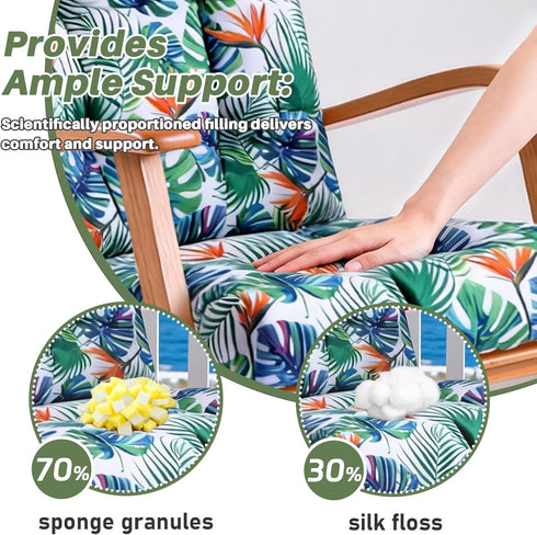QemoraHome Set Tropical Rainforest Style Rocking Chair Cushion Waterproof Tufted with Ties Non-Slip High Back Chair