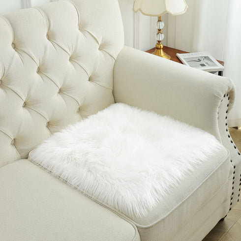 Softlife White Small Faux Fur Sheepskin Throw Rug, Fluffy Shag Fur Chair Cover Pad, Washable 20" x 20"