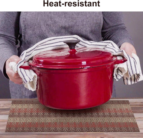 SICOHOME Red Placemats Set of 6, Vintage Vinyl Table Mats, 12x18 inch, Washable Heat-Resistant No-Slip Place Mats