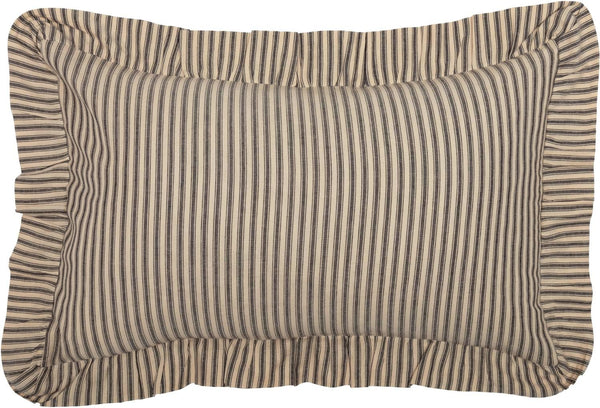 VHC Brands Sawyer Mill Throw Pillow - Dark Gray and Cream Stripe Cotton Decorative Cushion with Ruffle 14x22