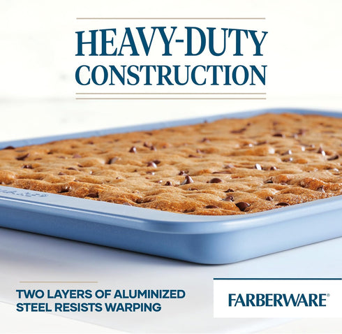 Farberware Easy Solutions Nonstick Bakeware - 10 Inch x 15 Inch Cookie Pan with Drop Zones, Blue