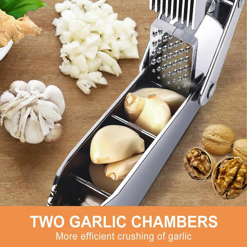 SAYLVME 3 1, Garlic Press and Slicer In Food Grade Stainless Steel Garlic Mincer Chopper Crusher Garlic Press Kitchen