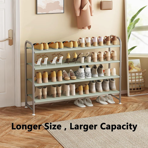 Shoe Rack 4 Tier Long Storage Organizer, Wide Metal Shoe Shelf for Closet Entryway, Grey