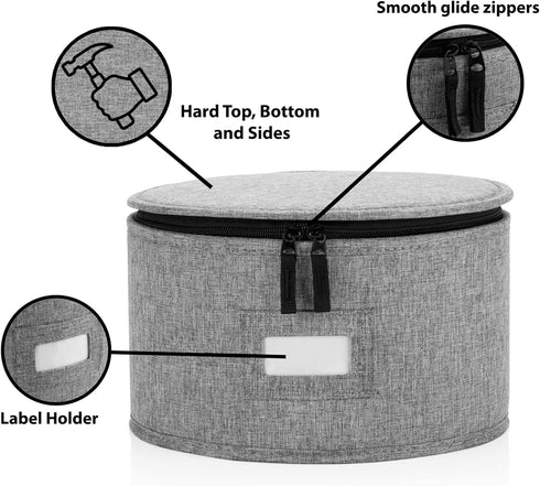 China Storage Container for Saucer, Bowls, Appetizer Plates - 7" W x 5.5" H with 12 Felt Dividers, Stackable