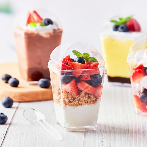 50 Pack 5 oz Kucoele Dessert Cups with Lids and Spoons, Clear Plastic Parfait Appetizer Cups Dessert Shooters Party