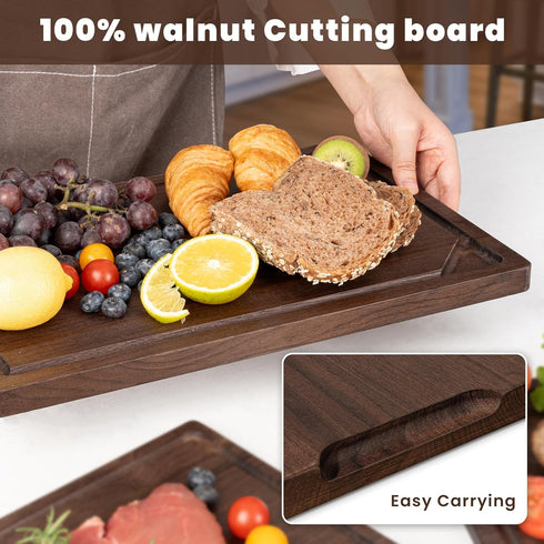Heimlove 15"x10" Walnut Wood Cutting Board for Kitchen, Reversible Wooden Chopping Board with Deep Juice Grooves