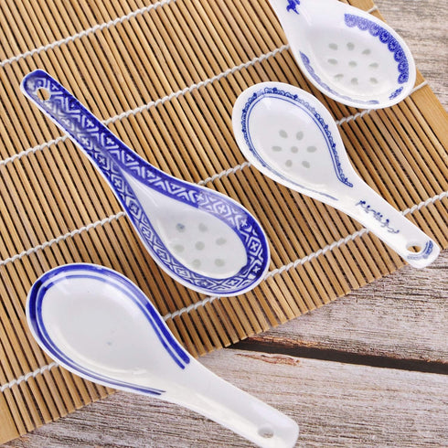 VanEnjoy Set of 4 Blue and White Ceramic Soup Spoons - Chinese/Japanese Tradition