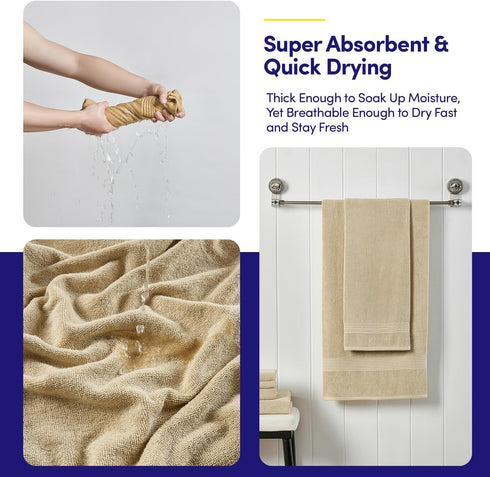 8 Set 100% Bath Towels Piece Towel Combed Cotton Bath + Hand + Washcloths Oeko-TEX Certified Soft & Absorbent Towels