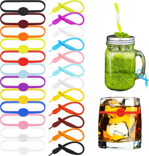 Lasiyanor Cup Markers for Drinks, 24Pcs Silicone Drink Marker Bands for Bar Party Martinis Cocktail Champagne Glasses