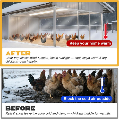 PJT 16Mil Winter,6x10ft Chicken Coop Covers for Thicken Clear Winterizing Insulation Vinyl Tarp for Chicken
