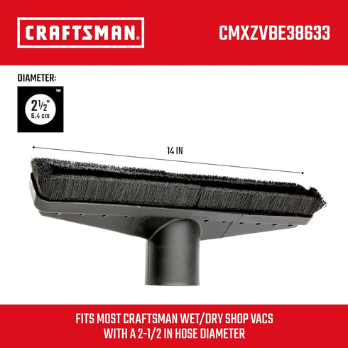 CMXZVBE38633 2-1/2 14 inch 2-1/2 CRAFTSMAN in. Floor Brush Wet Dry Vac Attachment, Industrial-Grade Wide Shop Vacuum