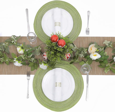 SHACOS Round Placemats Set of 4 Braided Cotton Place Mats 15 inch for Kitchen Dining Table Holiday Party (Pea Green)