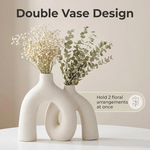 Set CEMABT Modern Nordic Boho Vase - Elegant Beige Matte Ceramic Home Decor for Living Room, Bookshelf, Mantel