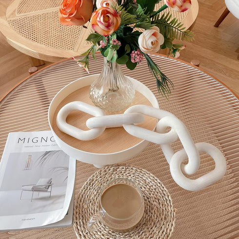 5-Link HMASYO White Wood Chain Link Decor, Wooden Decorative Chain Home Decor Accents, Coffee Table Decor, Shelf Decor