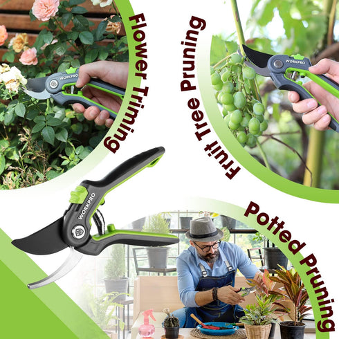 WORKPRO Bypass Pruning Shears, 8’’ Stainless Steel Gardening Hand Pruner with Sharp SK5 Steel Blades