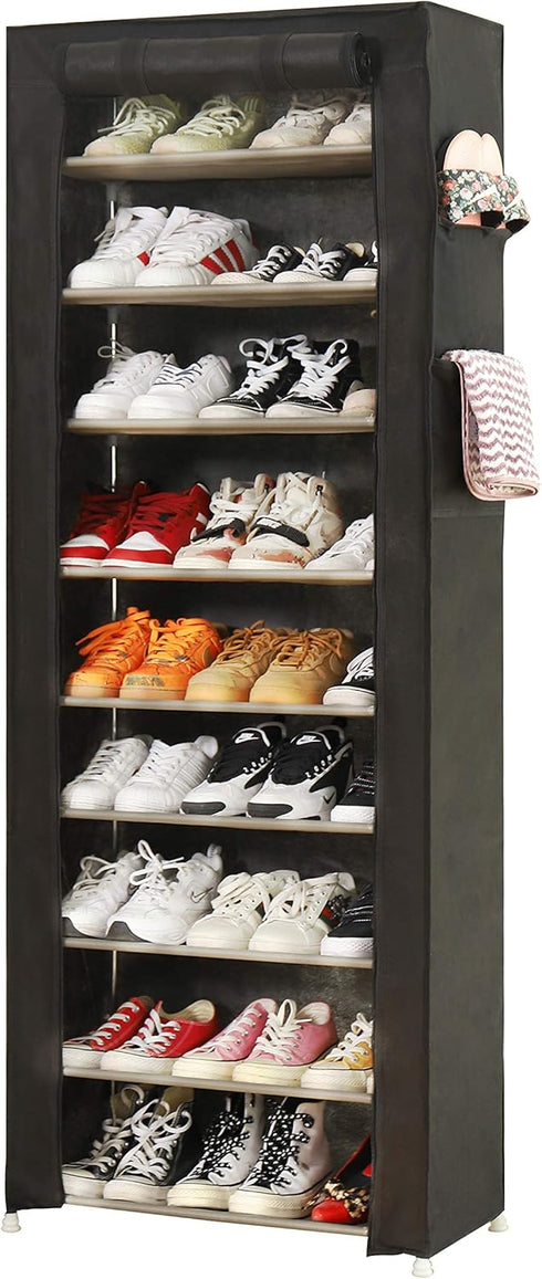 PENGKE 9-Tier Shoe Storage Organizer with Dustproof Cover - Closet Cabinet Shelf