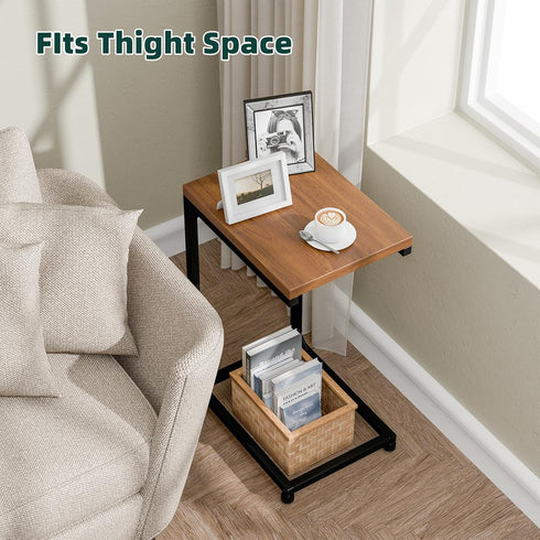 Ekisemio C Table for Sofa, C Shaped End Table with Metal Frame, Small Side Table for Couch, TV Tray for Living Room