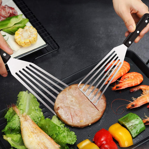 HaSteeL 2-Piece Fish Spatula, Stainless Steel Slotted Turner for Frying, Grilling, Kitchen Cooking, Dishwasher Safe