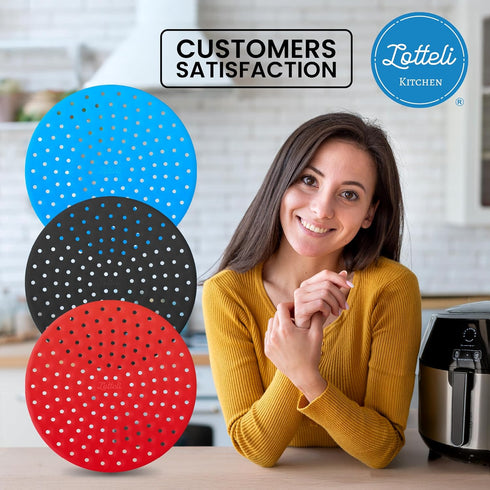 Reusable Air Fryer Liners 3 Pack - 8" Round Silicone Liners for 5-7QT Fryers, Easy to Clean Non-Stick Parchment Paper