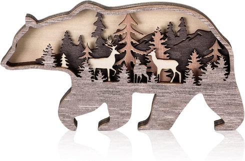 Honoson Forest Animal Rustic Wall Art Decor, Wooden Farmhouse Decoration for Cabin Bedroom Living Room, Brown