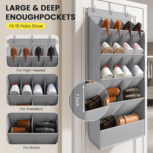 18 Closet Pairs Over the Door Shoe Organizer, Shoe Rack for Door with Large Breathable Pockets, Hanging Shoes Rack