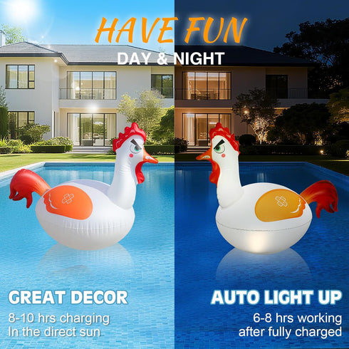 IP68 Decor(2) Floating Pool Lights, Inflatable Chicken Solar Pool Lights that Float, Waterproof Glow in the Dark Color