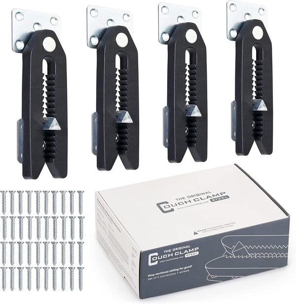 Steel Non-Slip Sectional Connectors for Sliding Sofas - Adjustable Clips to Keep Couch Together (4 Pack)