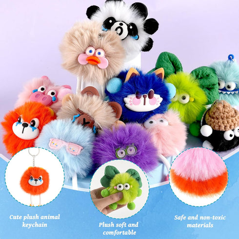 36 Kids Keychains, Pcs Cute Plush Toy Keychains for Boys Girls Birthday Valentine's Day Thanksgiving Christmas Gifts