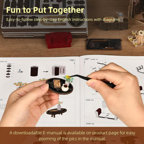 3D CCCDF Book Nook Kits for Adults and Teens, DIY Miniature Dollhouse Kit Wooden Puzzle Booknook Bookend with LED