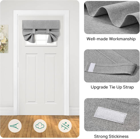 HOMEIDEAS 1 Panel Linen French Door Curtains, 26 X 20 Inch Thermal Insulated Shades for Front Door, Light Grey