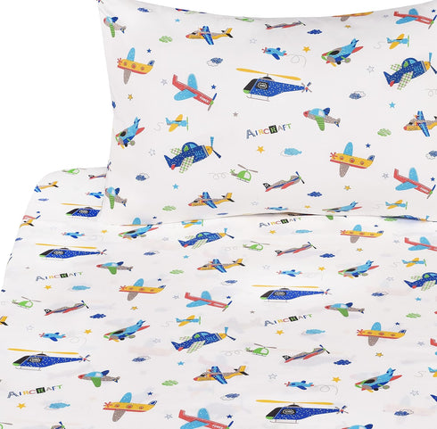 J-pinno Plane Airplane Aircraft Helicopter Cartoon Twin Sheet Set Bedroom Decoration Gift 100%