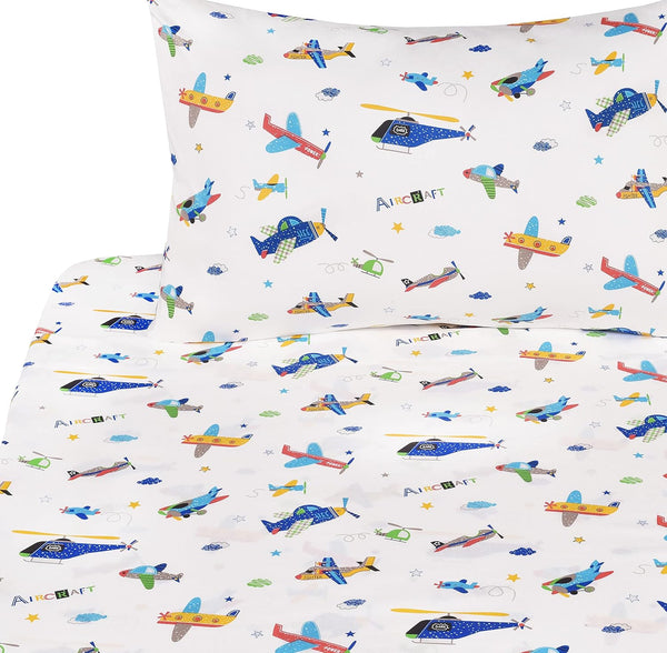 J-pinno Plane Airplane Aircraft Helicopter Cartoon Twin Sheet Set Bedroom Decoration Gift 100%
