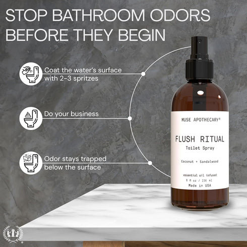 Muse Apothecary Flush Ritual Toilet Spray, 8 oz, Aromatic & Refreshing, Infused with Coconut + Sandalwood Essential Oils