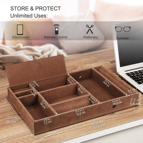 8 SITHON Valet Tray Desktop Organizer - Compartments Catchall EDC Tray PU Leather Bedside Vanity Nightstand Caddy Coin