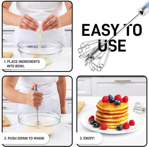 Zulay Egg Beater Whisk, Push Whisk for Cooking and Baking, Manual Hand Mixer Kitchen Tool