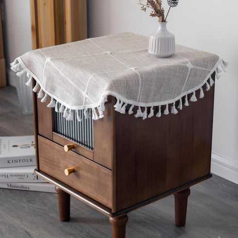 Kunxufi Farmhouse Small Round Brown Waterproof Tablecloth Heavy Weight Cotton Linen Table Cloth