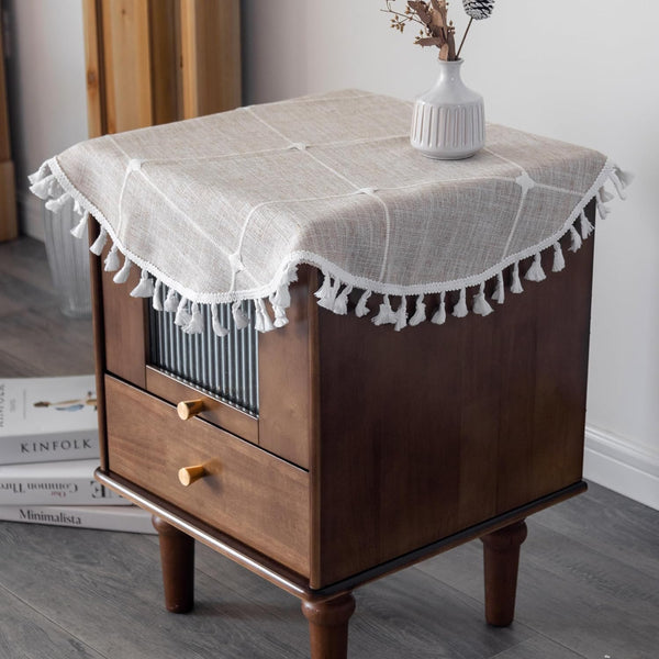 Kunxufi Farmhouse Small Round Brown Waterproof Tablecloth Heavy Weight Cotton Linen Table Cloth