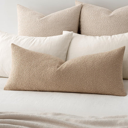 MIULEE Textured Boucle Throw Pillow Cover Khaki Accent Solid Lumbar Pillow Case